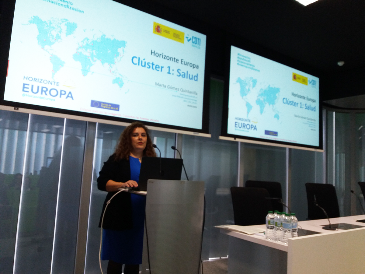 María Gómez Quintanilla en la Jornada informativa en Aragón sobre oportunidades de financiación europea en el Clúster 1 Salud de Horizonte Europa (9 de marzo de 2023)