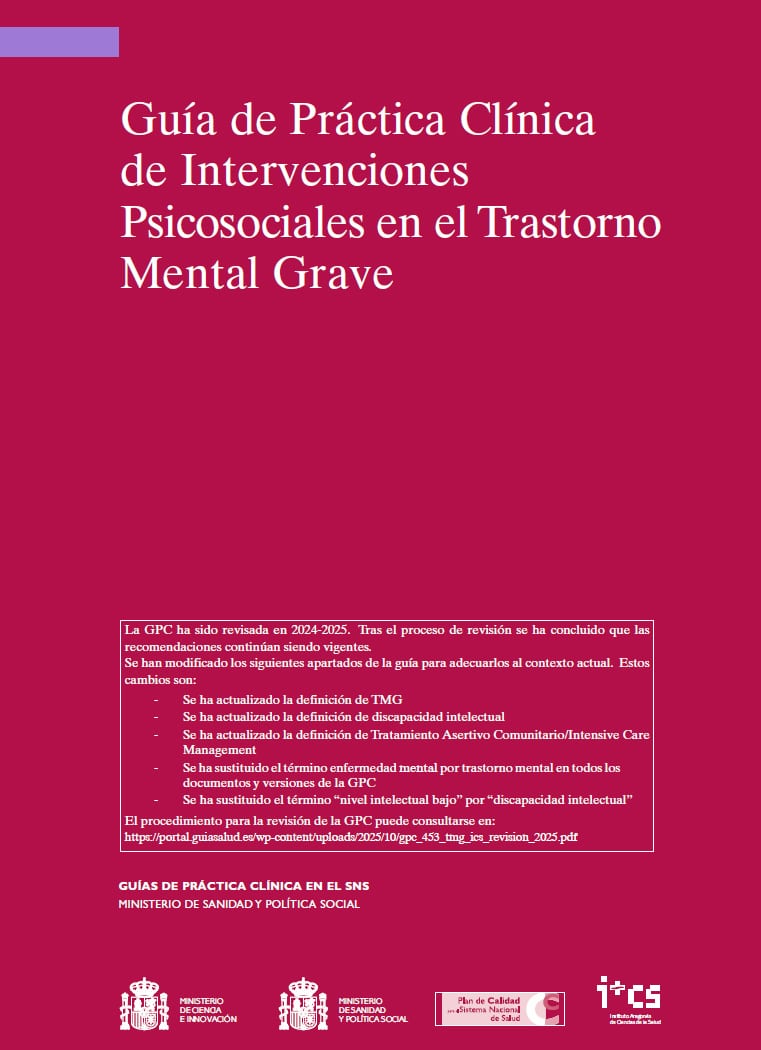 Portada de la Guía de Práctica Clínica de Intervenciones Psicosociales en el Trastorno Mental Grave. Revisión