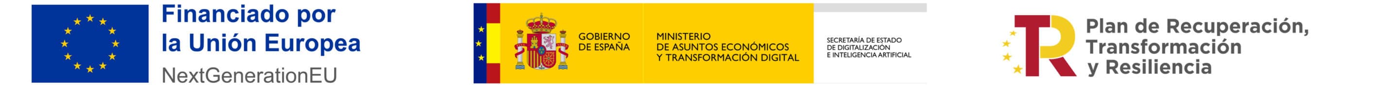 Logotipos Financiado por la Unión Europeo NextGenerationEU, Ministerio para la transformación digital, ecretaría de Estado de Digitalización e Inteligencia Artificial, y Plan de recuperación, transformación y resiliencia